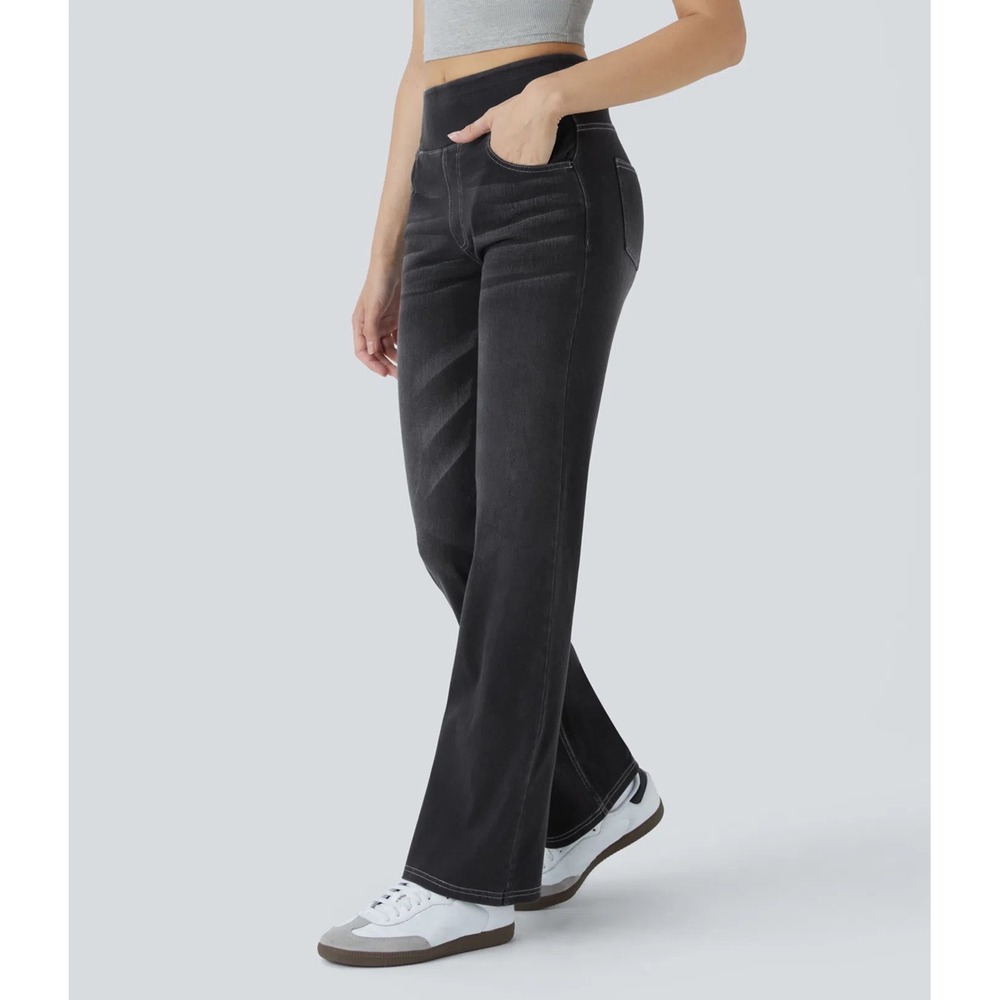 Halara Flex™ High Waisted Pockets Washed Casual Bootcut Jeans M Black Distressed